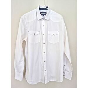 32 Bar Blues Men's Sz L Western Dress Shirt Snap Button White Seersucker 17 / 33